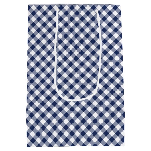 Retro Gingham Navy Blue Medium Cadeauzakje (Achterkant)