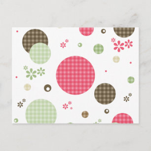 Retro Gingham Polka Dots en Daisies Briefkaart