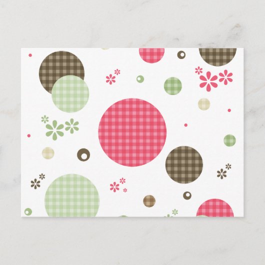 Retro Gingham Polka Dots en Daisies Briefkaart (Voorkant)
