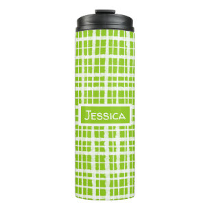 Retro Gingham Pset Pattern Lime Green Thermosbeker