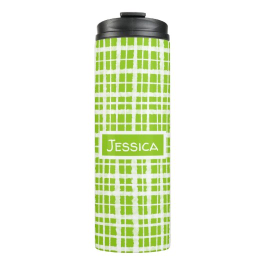 Retro Gingham Pset Pattern Lime Green Thermosbeker (Voorkant)