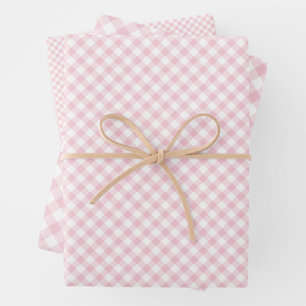 Retro Gingham Roze Inpakpapier Vel