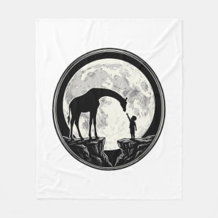 Retro Giraffe en Kind Maan Silhouet Shirt_1 Fleece Deken