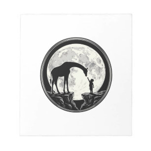 Retro Giraffe en Kind Maan Silhouet Shirt_1 Notitieblok
