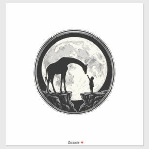 Retro Giraffe en Kind Maan Silhouet Shirt_1 Sticker