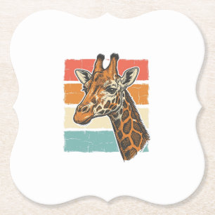 Retro Giraffe Kop Retro Zonsondergang Vector Desig Kartonnen Onderzetters