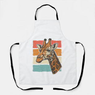 Retro Giraffe Kop Retro Zonsondergang Vector Desig Schort