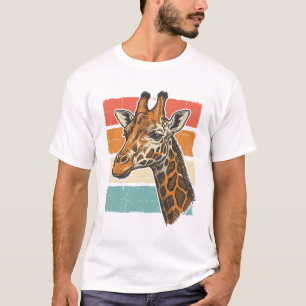 Retro Giraffe Kop Retro Zonsondergang Vector Desig T-shirt