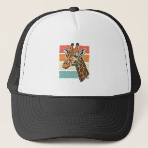 Retro Giraffe Kop Retro Zonsondergang Vector Desig Trucker Pet