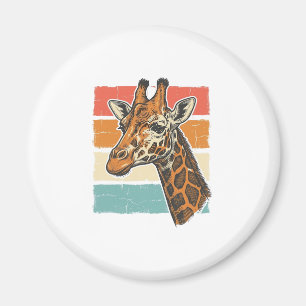 Retro Giraffe Kop Vintage Zonsondergang Vector Des Magneet