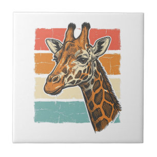 Retro Giraffe Kop Vintage Zonsondergang Vector Des Tegeltje