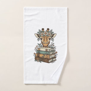 Retro Giraffe Leest Boeken Bloem Shirt Ontwerp_ Handdoek