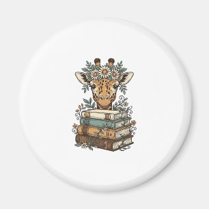 Retro Giraffe Leest Boeken Bloem Shirt Ontwerp_ Magneet