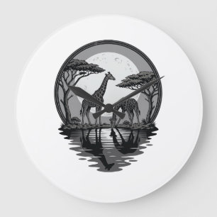 Retro Giraffe Maan Silhouet Safari Vector Ontwerp Grote Klok