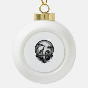 Retro Giraffe Maan Silhouet Safari Vector Ontwerp Keramische Bal Ornament