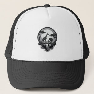 Retro Giraffe Maan Silhouet Safari Vector Ontwerp Trucker Pet