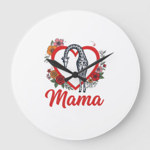 Retro Giraffe Mama Bloemhart Shirt Ontwerp_1 Grote Klok