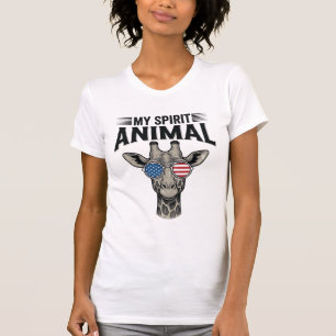 Retro Giraffe Spirit Dier Patriottisch T-shirt Des