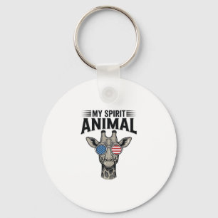 Retro Giraffe Spirit Dier Patriottisch T-shirt Des Sleutelhanger
