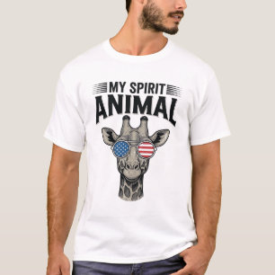Retro Giraffe Spiritueel Dier Patriottisch T-shirt