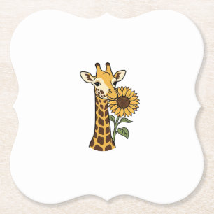 Retro Giraffe Zonnebloem Vector Design_1 Kartonnen Onderzetters