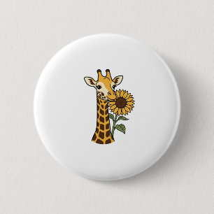 Retro Giraffe Zonnebloem Vector Design_1 Ronde Button 5,7 Cm