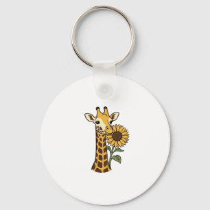 Retro Giraffe Zonnebloem Vector Design_1 Sleutelhanger