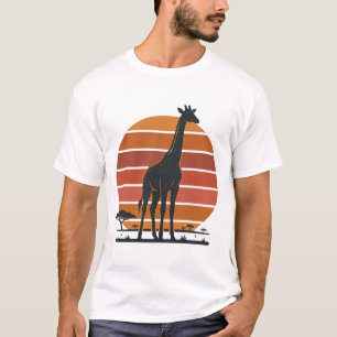Retro Giraffe Zonsondergang Safari Vector T-shirt