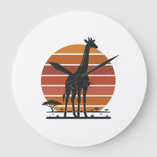Retro Giraffe Zonsondergang Safari Vector T-shirt Grote Klok