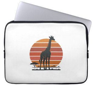 Retro Giraffe Zonsondergang Safari Vector T-shirt Laptop Sleeve