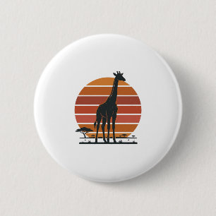 Retro Giraffe Zonsondergang Safari Vector T-shirt Ronde Button 5,7 Cm