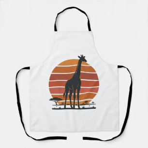 Retro Giraffe Zonsondergang Safari Vector T-shirt Schort