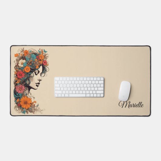Retro Girl avec des fleurs dans ses cheveux (Clavier et souris)