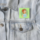 Retro Girl Blue Vierkante Button 5,1 Cm (In situ)