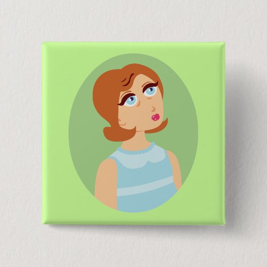 Retro Girl Blue Vierkante Button 5,1 Cm (Voorkant)