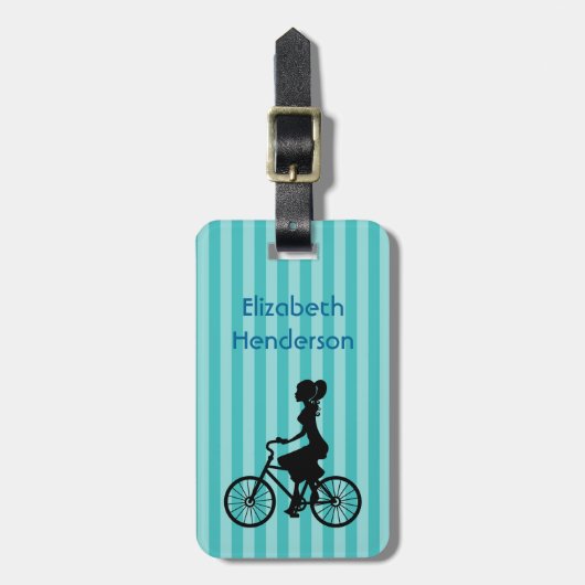 Retro Girl Cyclist Silhouette Bagagelabel (Voorkant verticaal)
