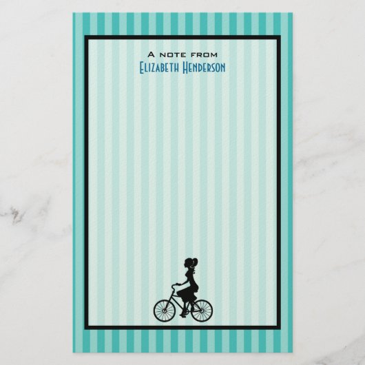 Retro Girl Cyclist Silhouette Briefpapier (Voorkant)