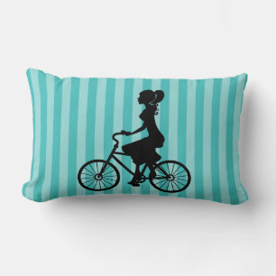Retro Girl Cyclist Silhouette Kussen