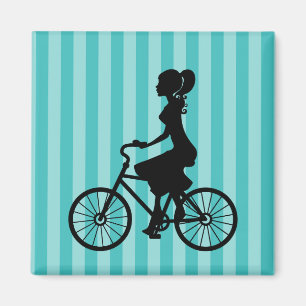 Retro Girl Cyclist Silhouette Magneet