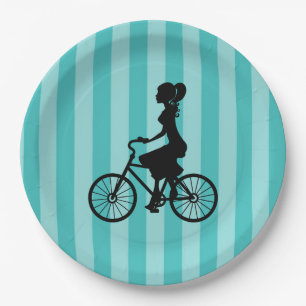 Retro Girl Cyclist Silhouette Papieren Bordje