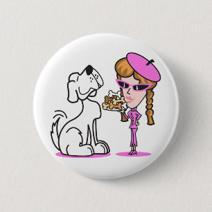 retro girl en pet dog ronde button 5,7 cm