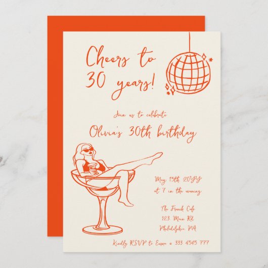 Retro Girl in Marg Anniversaire invitation (Devant / Derrière)