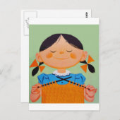  Retro Girl Knitting Briefkaart (Voorkant / Achterkant)