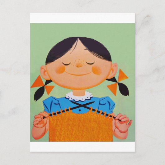  Retro Girl Knitting Briefkaart (Voorkant)