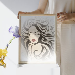 Retro girl met golvend haar Hairstyling branding Poster