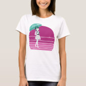 Retro Girl met Umbrella en zonsondergang T-shirt (Voorkant)
