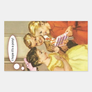 Retro Girl Wanhopige Pony Happy Birthday Rechthoekige Sticker
