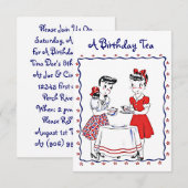  Retro Girls die een uitnodiging van de Tea Party  (Voorkant / Achterkant)