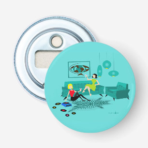 Retro Girls nacht in Button Bottle Open Flesopener