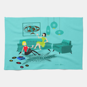 Retro Girls nacht in Dish Towel Theedoek